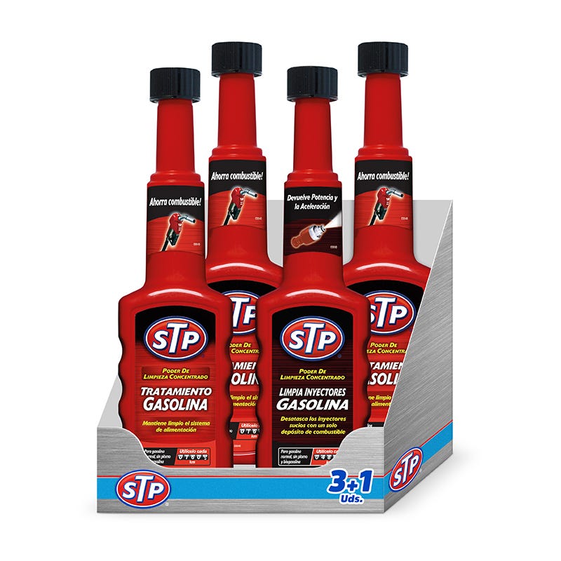 Pack 3+1 STP® - 3 Tratamiento Gasolina + 1 Limpia inyectores Gasolina -  Pack limpia tu coche acorde a los km recomendados