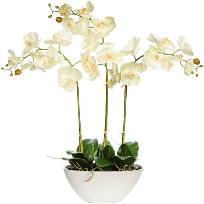 Planta Artificial de Orquídea Altura 80 cm Con Maceta Blanca