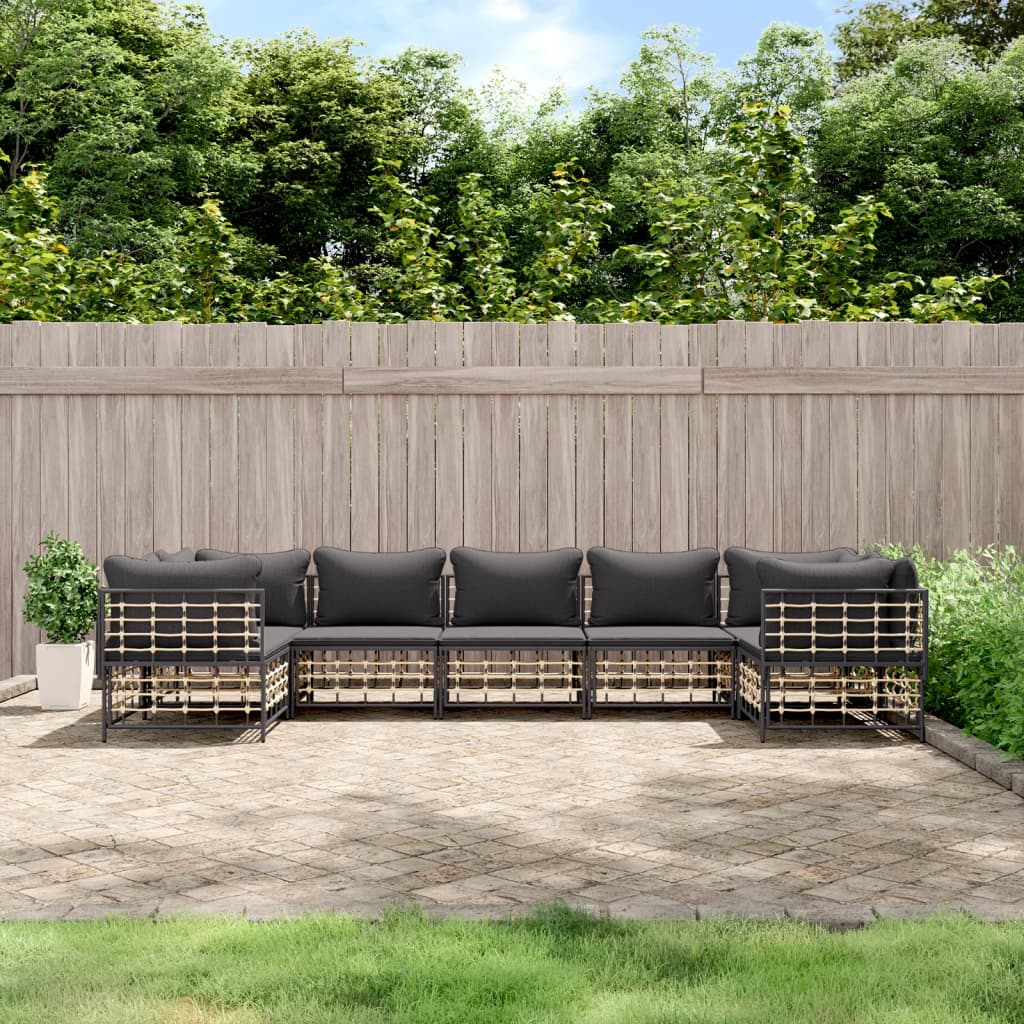 VidaXL Set Divani da Giardino 7 pz con Cuscini Antracite in Polyrattan