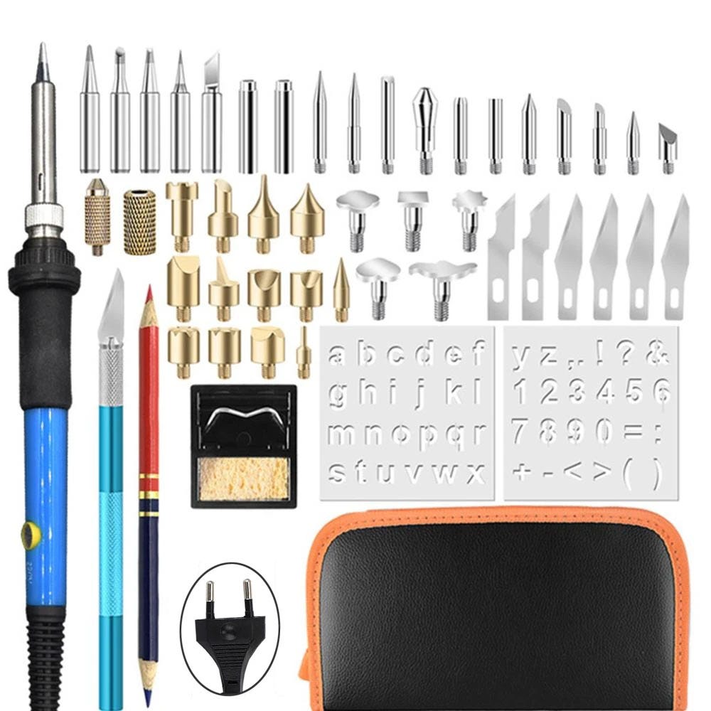 52pcs kit de gravure en bois haute température stylo set avec accessoires  de gravure à température contrôlée gaufrage outil de soudage eu plug