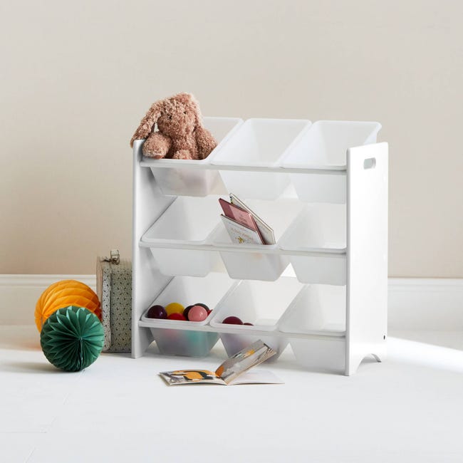 Mueble de almacenaje para niños con 9 compartimentos, blanco - Tobias - MDF  madera natural, 64x29.5x60cm