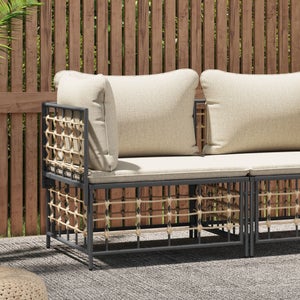 Set Salotto da Giardino, Mobili da Giardino, Gruppo Lounge, Chaise Longue,  Divano a L, con Tavolino, con Cuscini, Metallo, Lino, Bianco