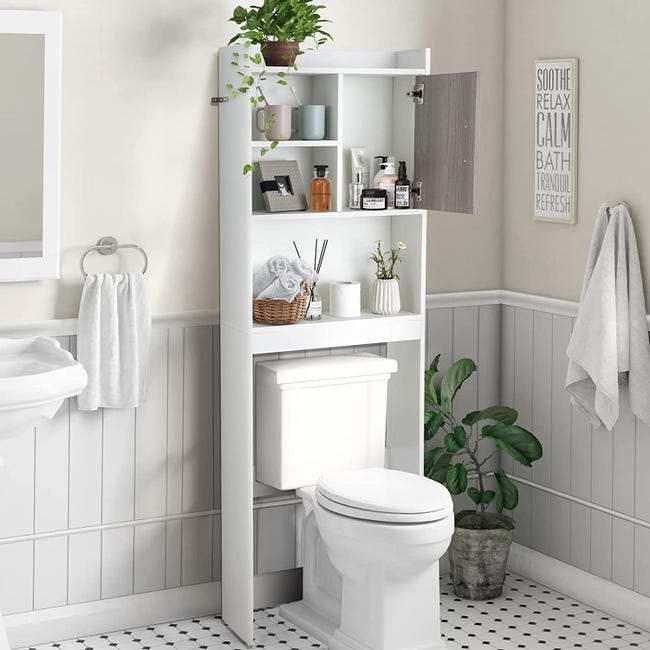 Meuble de rangement au-dessus des toilettes, meuble de rangement de salle  de bain autoportant à 4 niveaux avec étagères ouvertes