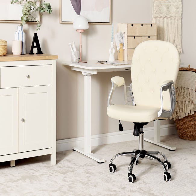 Silla de oficina de piel sintética beige, silla de escritorio con