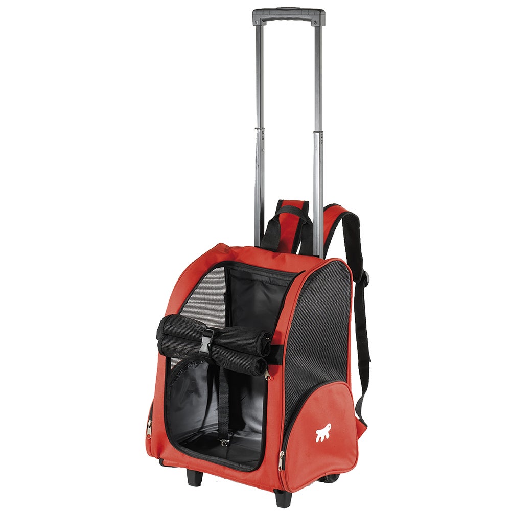 Trasportino Cani Piccoli Gatti TROLLEY con Ruote, Zaino per Piccoli Cani  Gatti, Manico Telescopico, Tasche per Accessori, Rosso