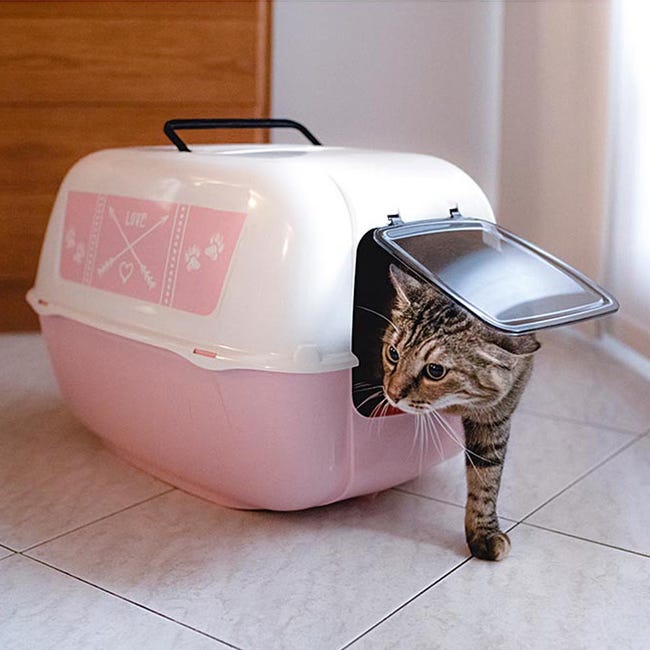 Ferplast Lettiera Gatto chiusa PRIMA DECOR Cassetta igienica gatti chiusa,  trattiene gli odori ottima ventilazione, 57,5 x 51,5 x h 22 cm, rosa