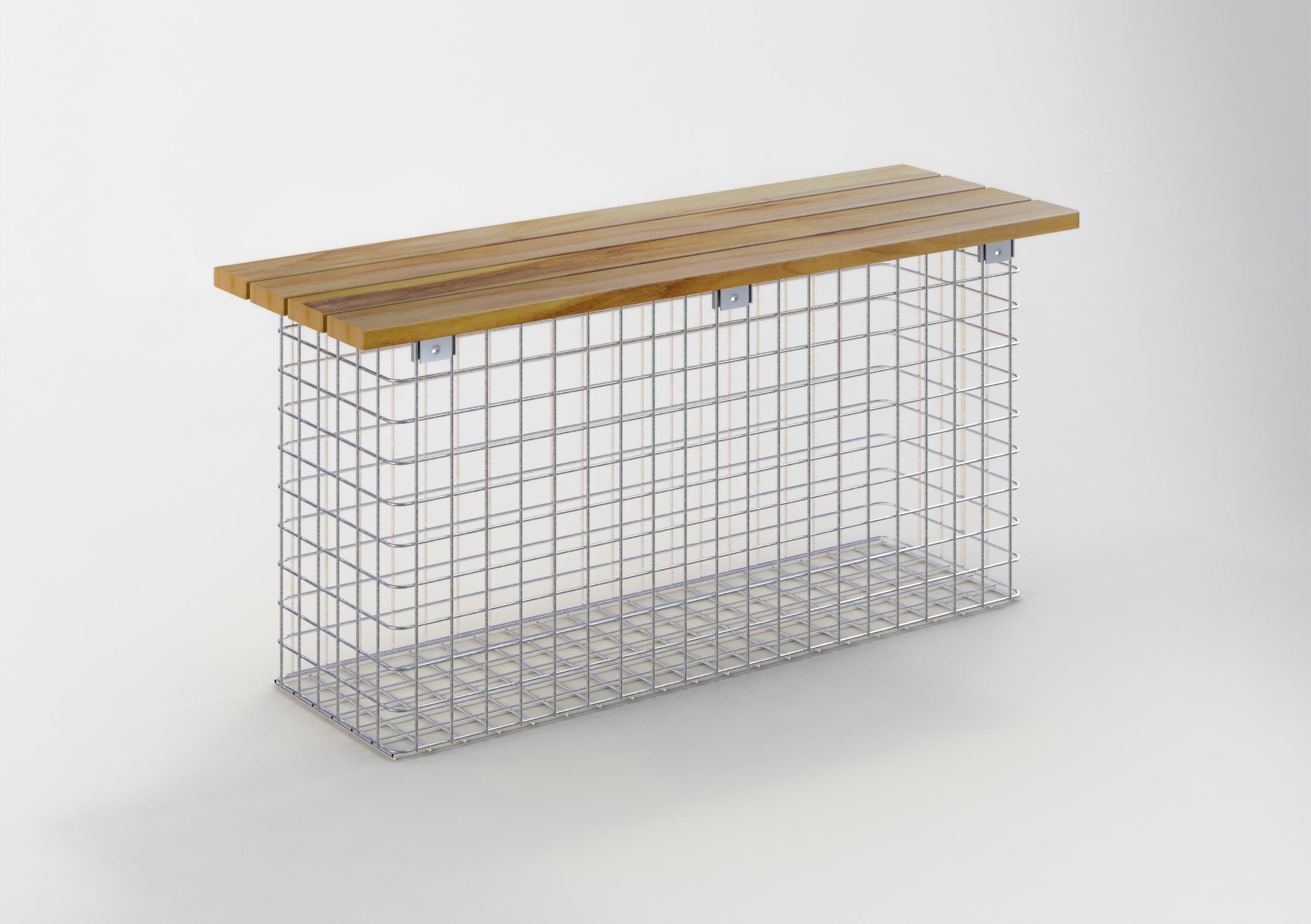 Gabiona - banco de jardín teka 102 cm x 50 cm x 32 cm, malla 5 x 5 cm, galvanizado en caliente - alta calidad