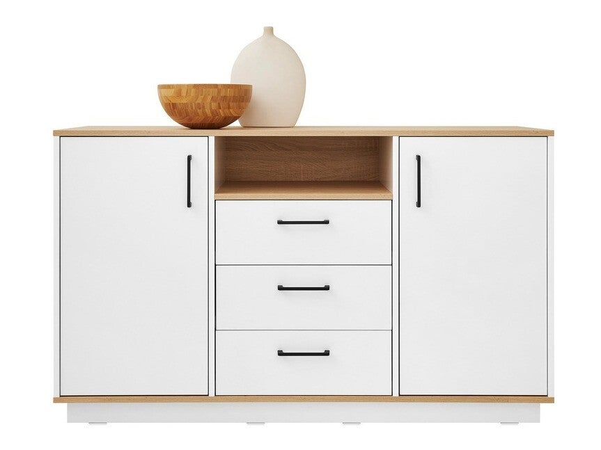 Commode Omaha T Blanc Ch Ne Clair Avec Tiroirs Et Portes Number Of Drawers