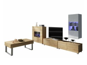 Mueble de Salón IDEM Naturale - Módulos de Comedor - Mueble TV Salón -  Conjunto de Muebles - Estilo Moderno - Color Roble/Negro Nórdico  200x180x40cm