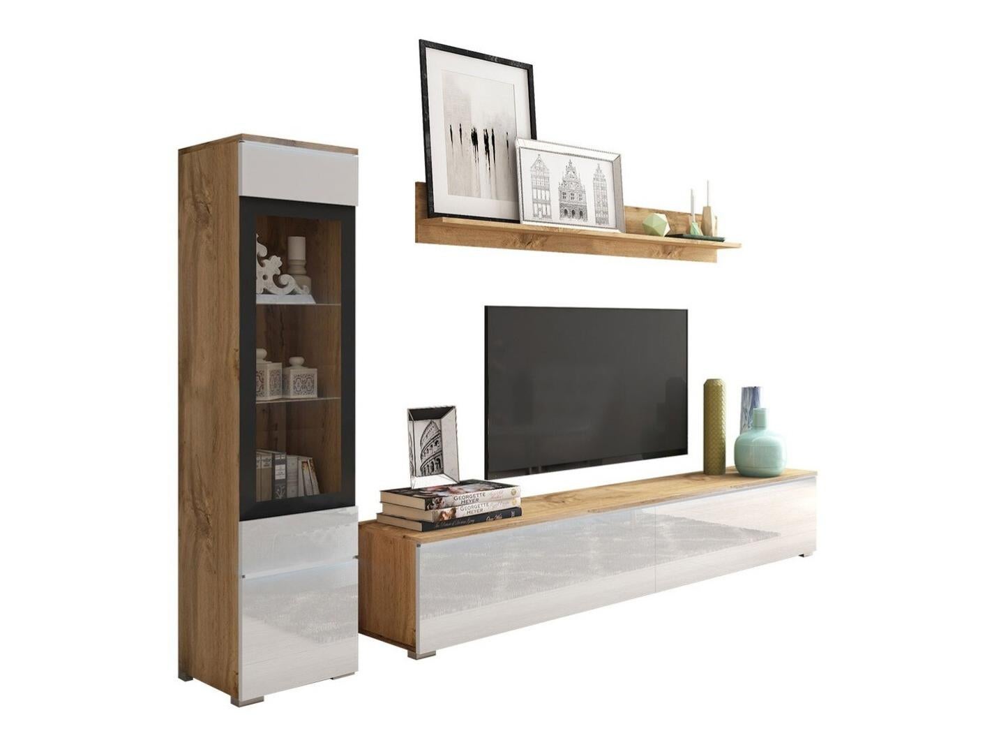 Parete Soggiorno AVANTI TRENDSTORE - In Laminato Quercia E Bianco, 202x157x40cm - Foto 4