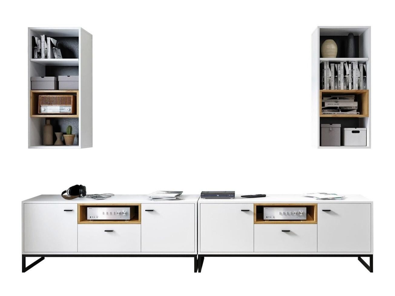 Cassettiera Akron N102, Bianco Lucido, Rovere Artisan, Con Cassetti E Ante, Numero Di Cassetti 4 00 86x117x40cm 88032795