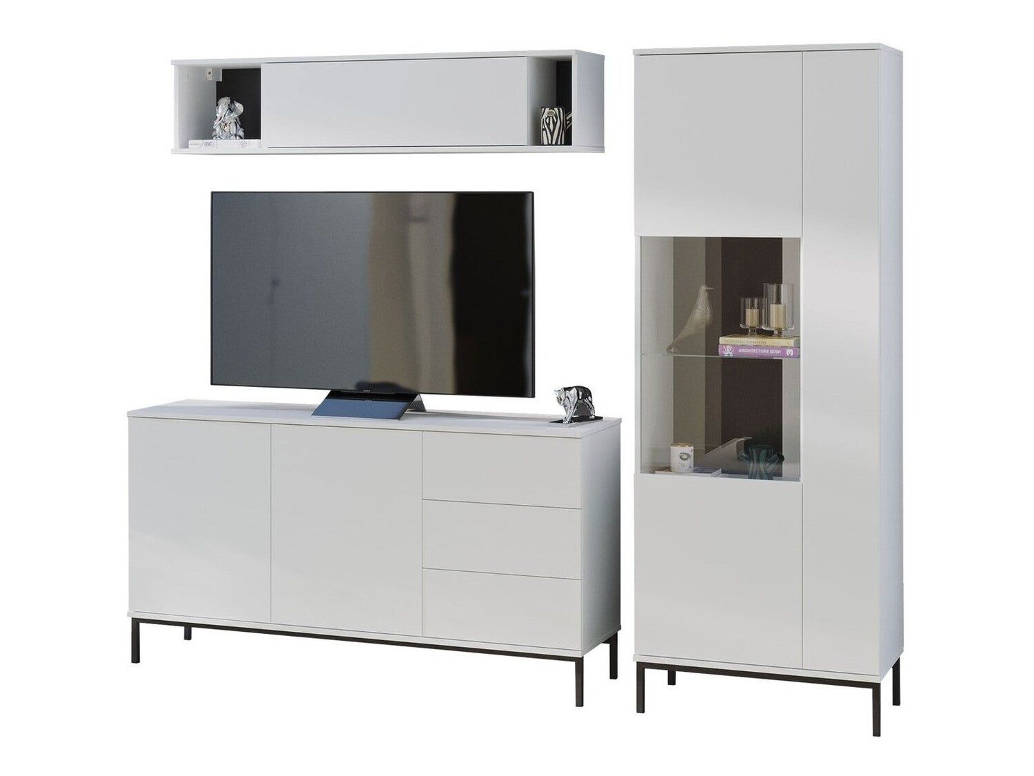 Módulo de salón providence l110, blanco, con mesa de tv, partes separadas, con equipo adicional, aglomerado laminado, 190x220x41cm