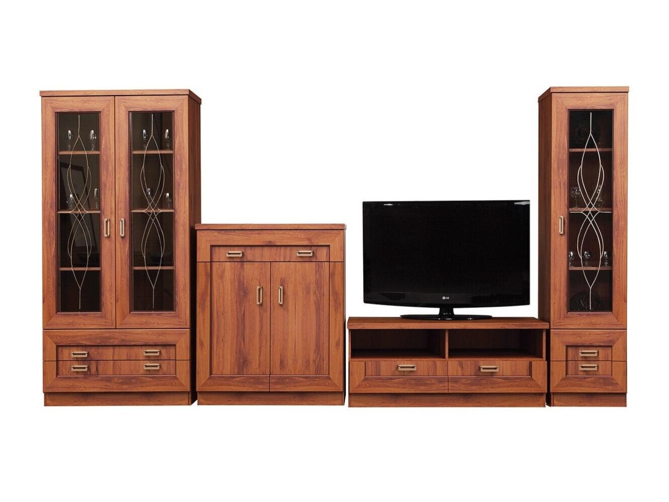 Set Mobili Soggiorno Omaha S114, Rovere Chiaro, Bianco, Con Accessori Aggiuntivi Con Mobile Porta Tv 88040200