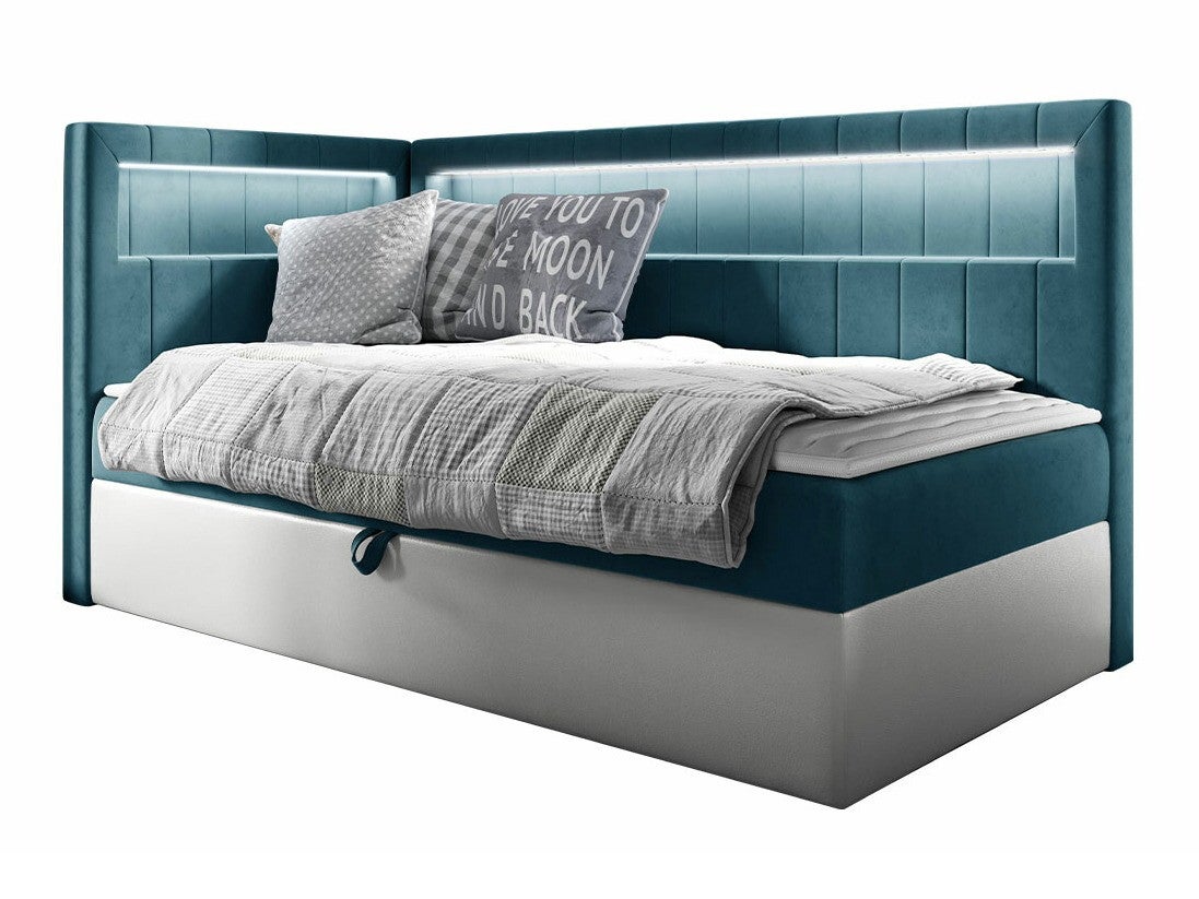 Cama continental baltimore 172, continental, individuales, turquesa, 90x200, cuero ecológico + tapiz, somieres, 102x212x115cm