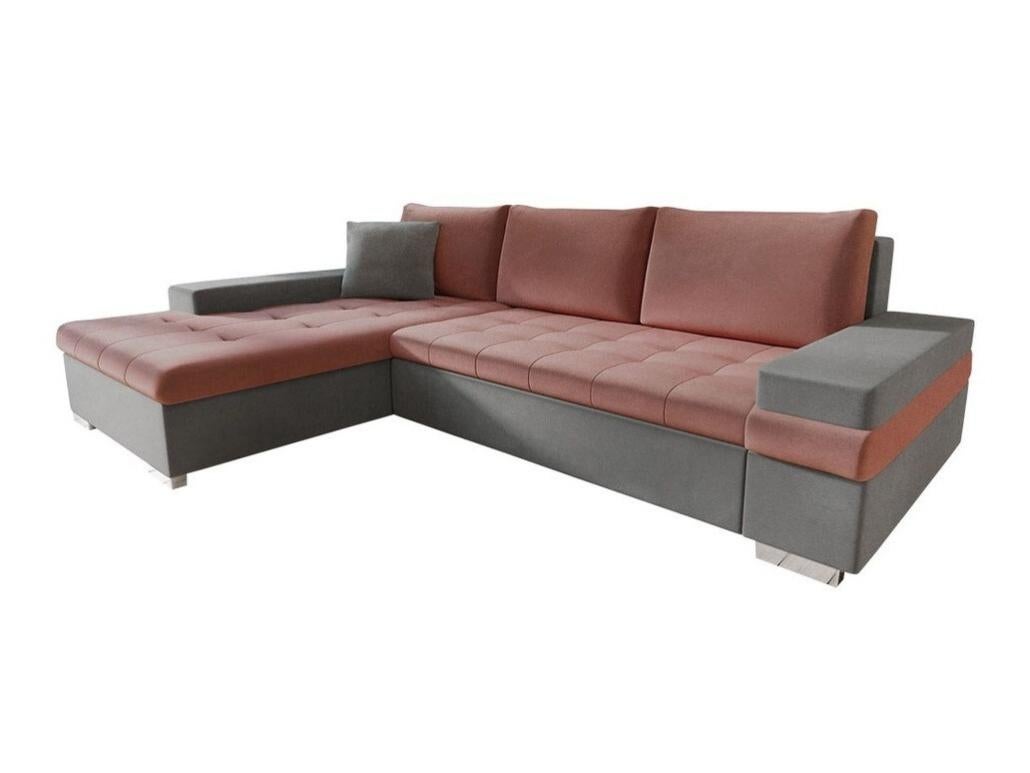 Divano Letto A L Con Vano Portaoggetti E Poggiapiedi Regolabile, In Ciniglia, 280x137 Cm, Con Tavolino Portabicchieri