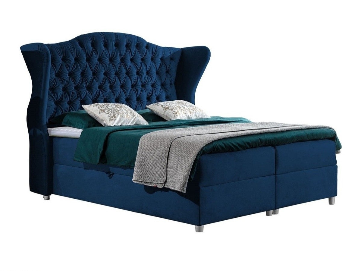 Cama continental baltimore 145, continental, azul, 140x200, tapiz, somieres, 178x210x149cm