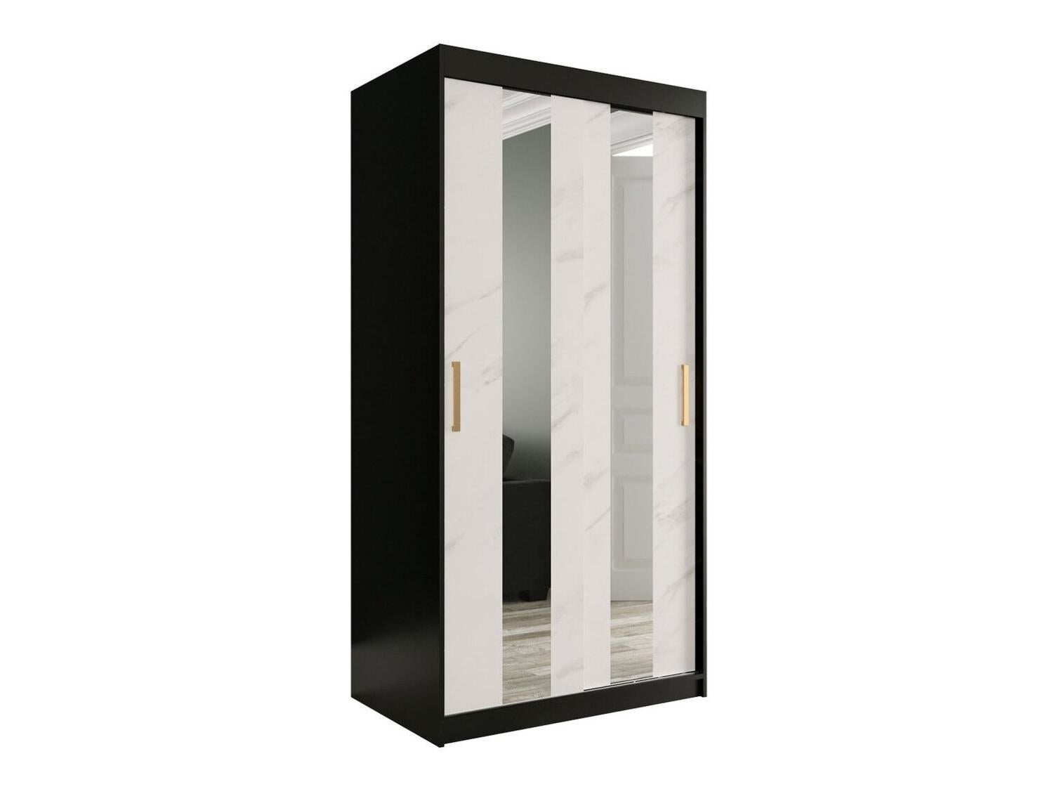 Armoire Hartford 240, Marbre blanc, Noir mat, 200x100x62cm, Wardrobe