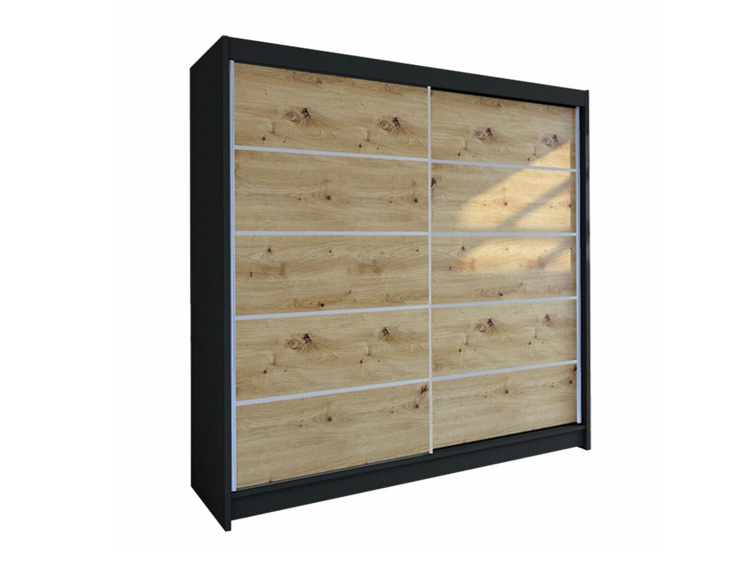 Armoire Atlanta 153, Noir, Chêne Artisan, 215x180x58cm, Wardrobe doors