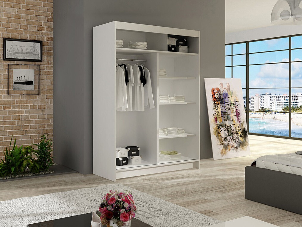 Armoire Atlanta 129, Blanc, 200x120x58cm, Wardrobe doors Glissement, Number of shelves 5.00