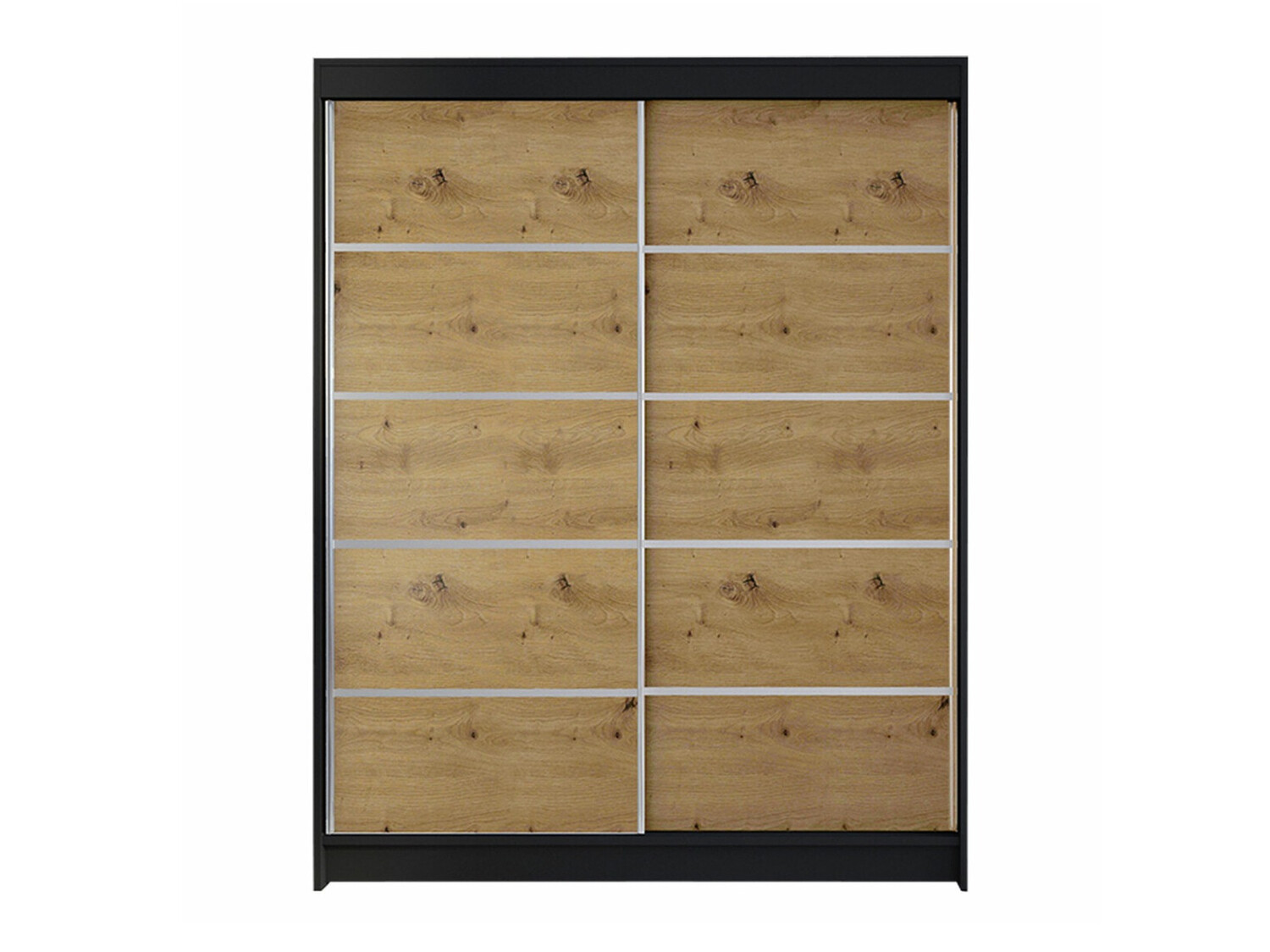 Armoire Atlanta 145, Chêne Artisan, Noir, 200x150x58cm, Wardrobe doors