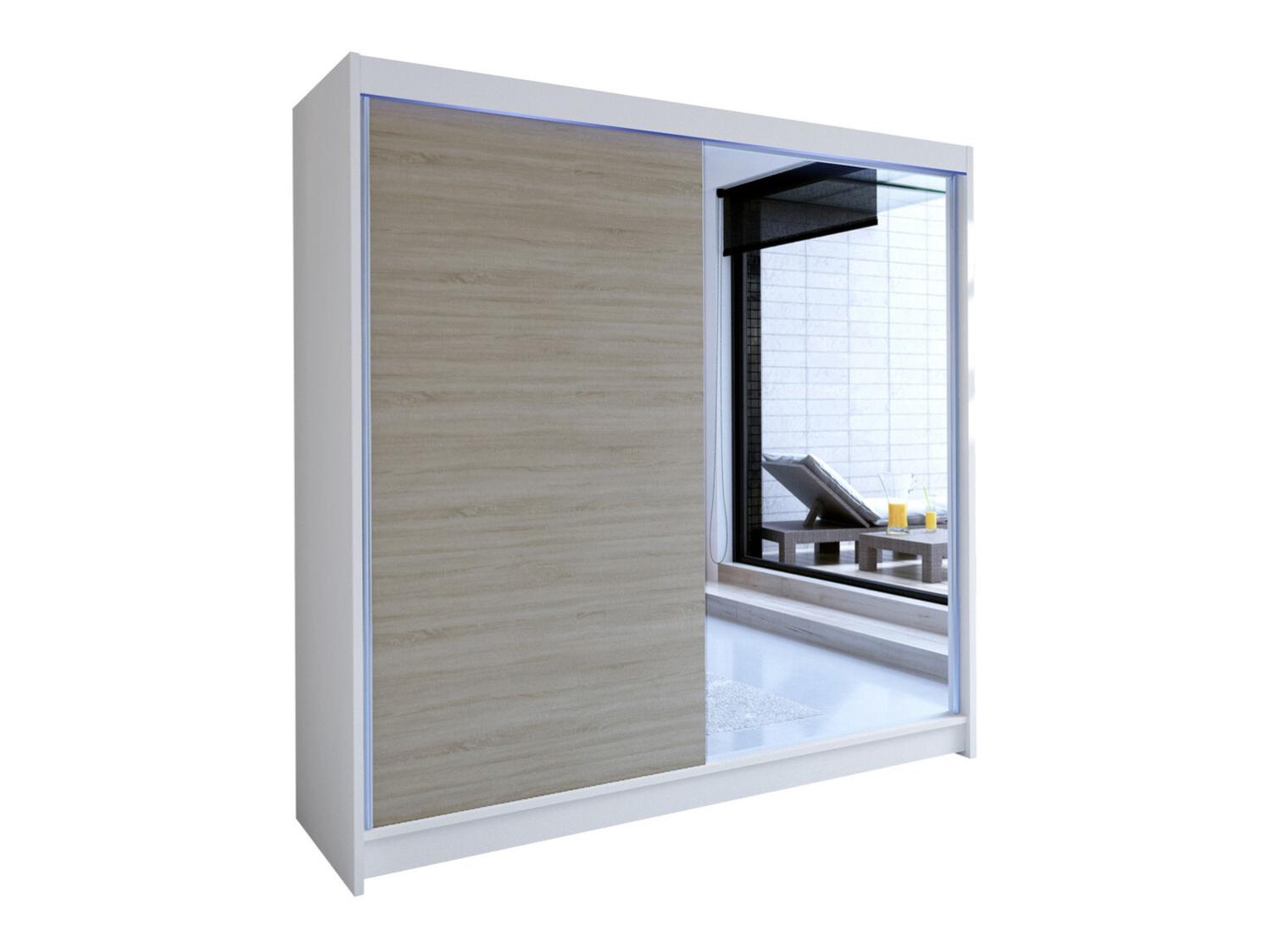 Armoire Atlanta 137, Sonoma chêne, Blanc, 215x180x58cm, Wardrobe doors