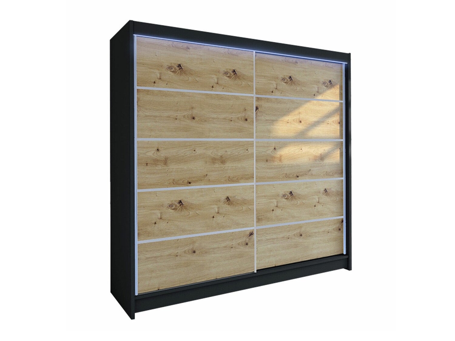 Armario Atlanta 150, Negro, Blanco, 200x120x58cm, Puertas de armario:  Correderas, Número de estantes: 5.00