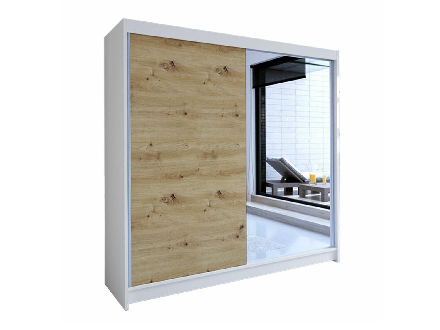 Armoire Atlanta 137, Chêne Artisan, Blanc, 215x180x58cm, Wardrobe doors