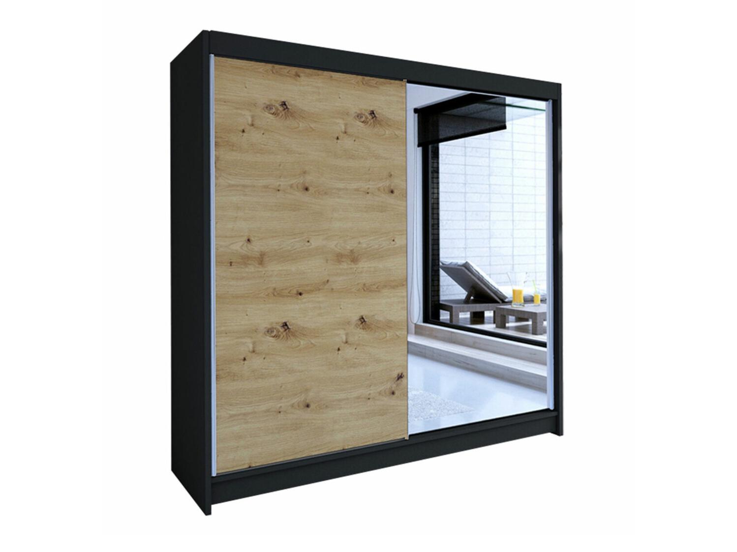 Armoire Atlanta 137, Noir, Chêne Artisan, 215x180x58cm, Wardrobe doors