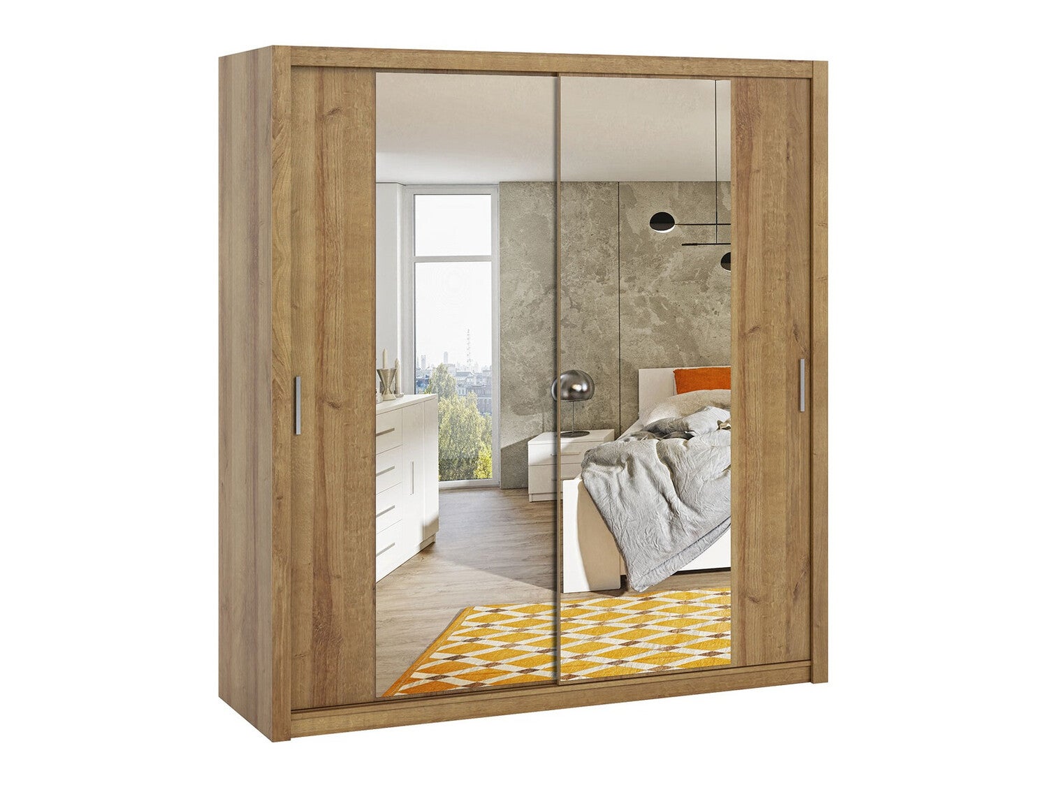 Armoire Providence G108, Chêne doré, 215x200x62cm, Portes d'armoire