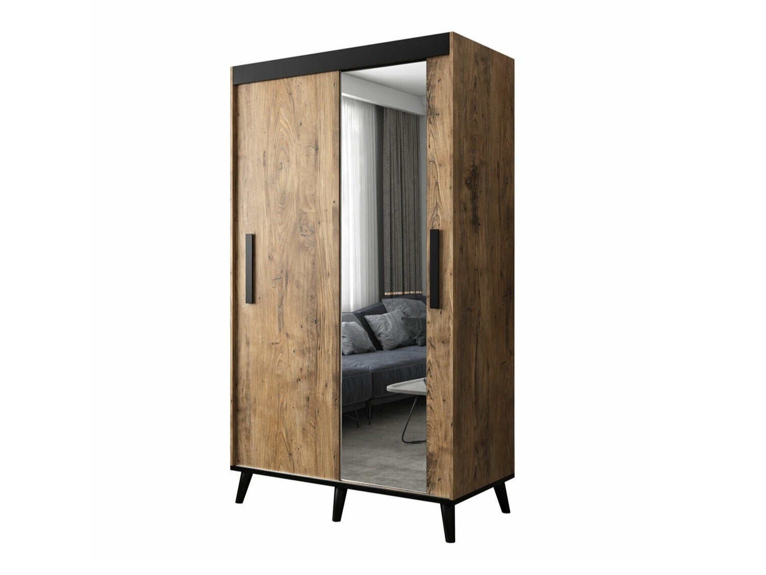 Armario hartford 295, castaña, negro mate, 208x120x62cm, puertas de armario: correderas, número de estantes: 5.00