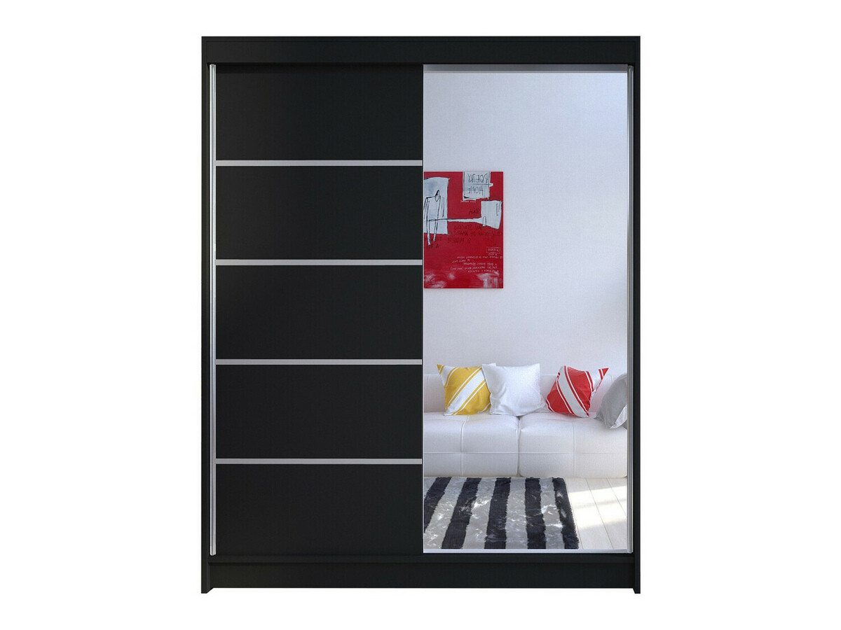 Armario atlanta 143, negro, 200x150x58cm, puertas de armario: correderas, número de estantes: 5.00