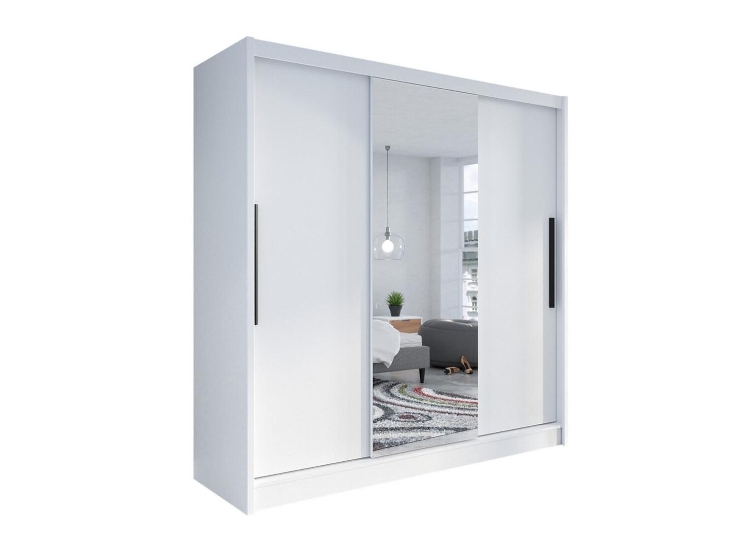 Armoire Bristol 116, Blanc, 205x205x63cm, Wardrobe doors Glissement