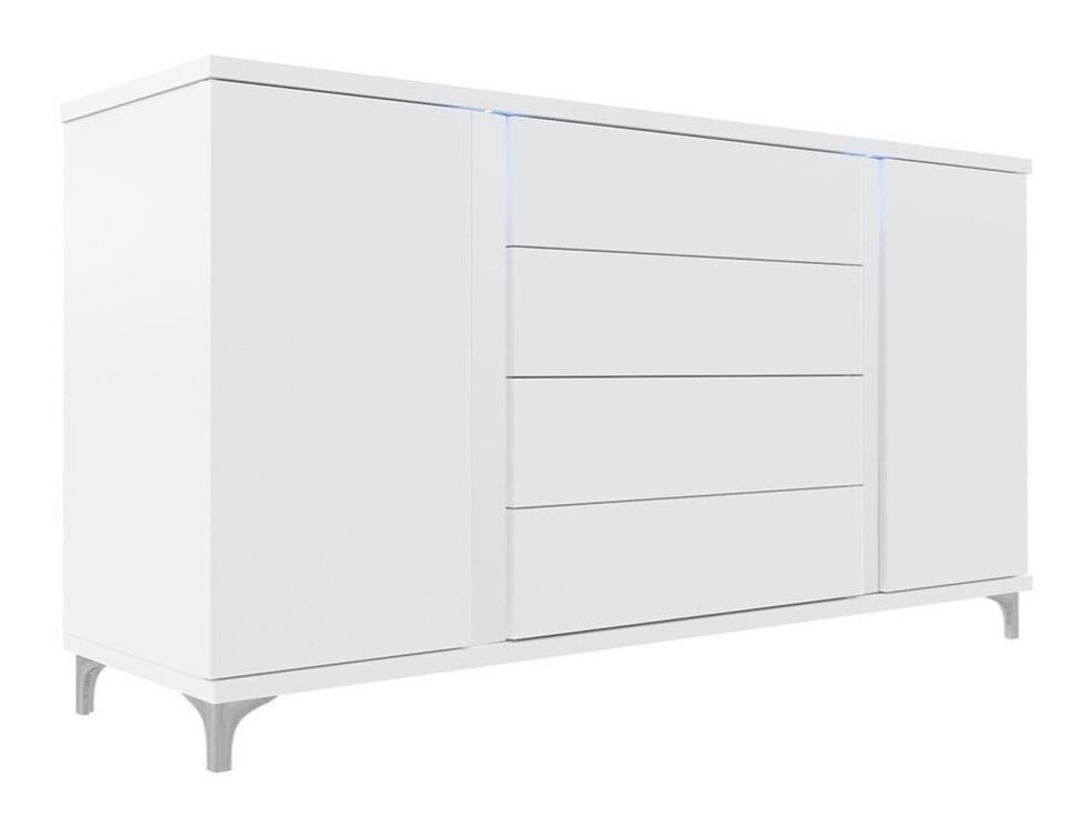 Cómoda Nashville B103, Blanco, Blanco brillante, Con cajones y puertas