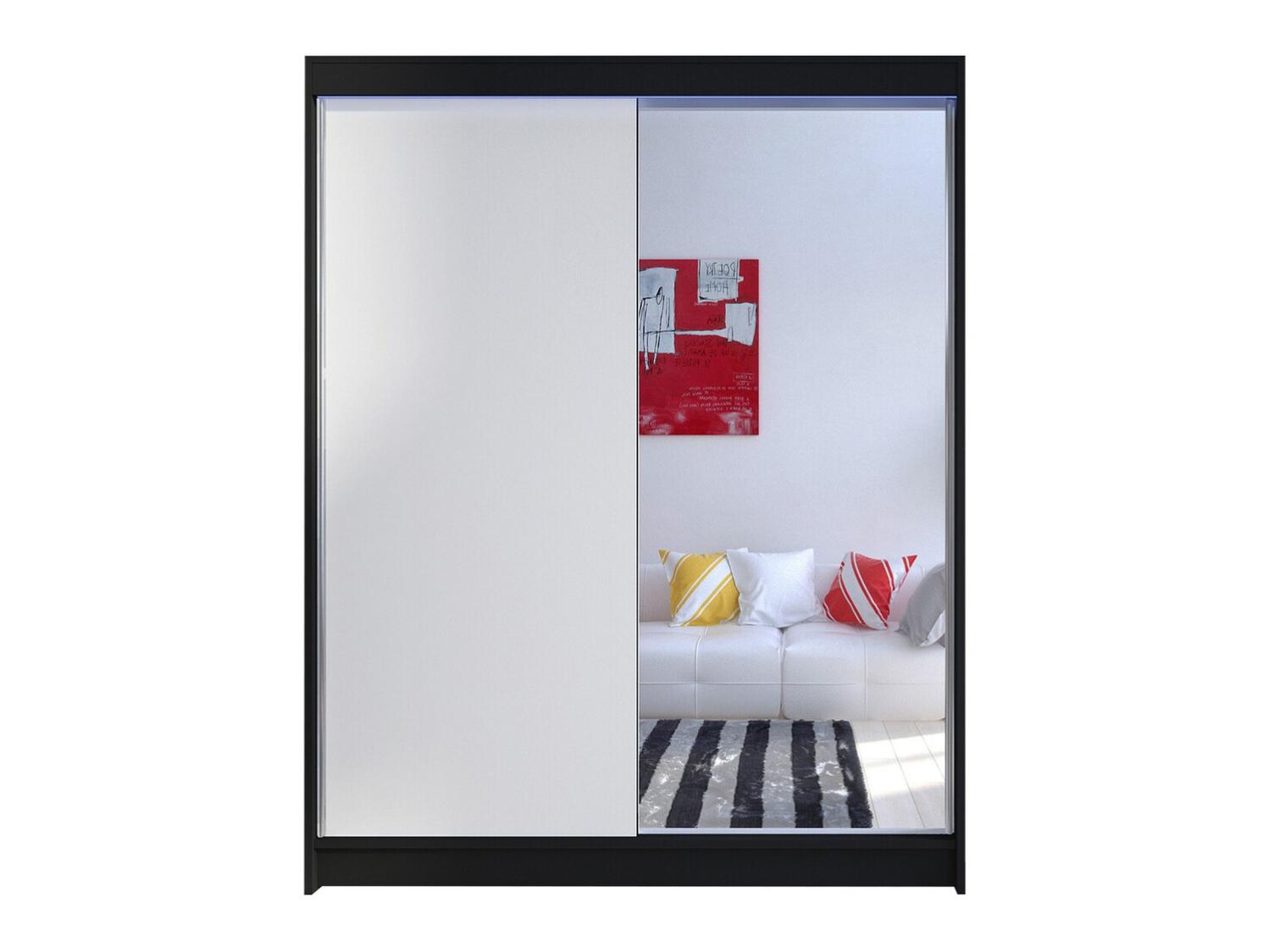 Armoire Atlanta 140, Noir, Blanc, 200x150x58cm, Wardrobe doors