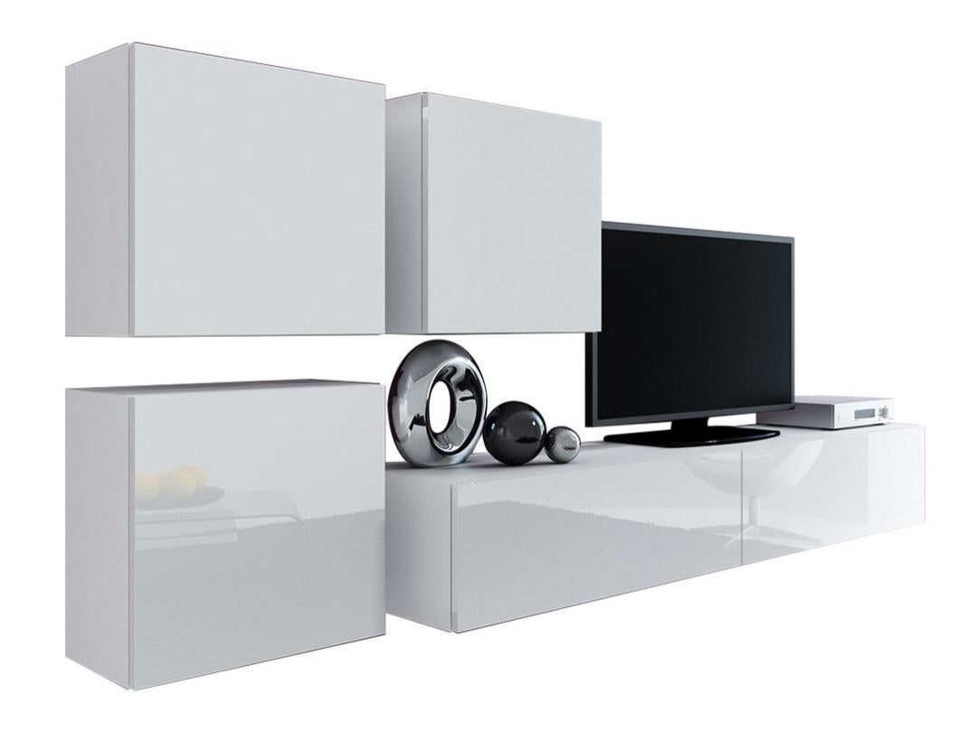 Set Mobili Soggiorno Charlotte E117, Bianco Lucido, Bianco, Con Mobile Porta Tv Con Accessori Aggiuntivi Con Singole Parti 192x43cm 88027360