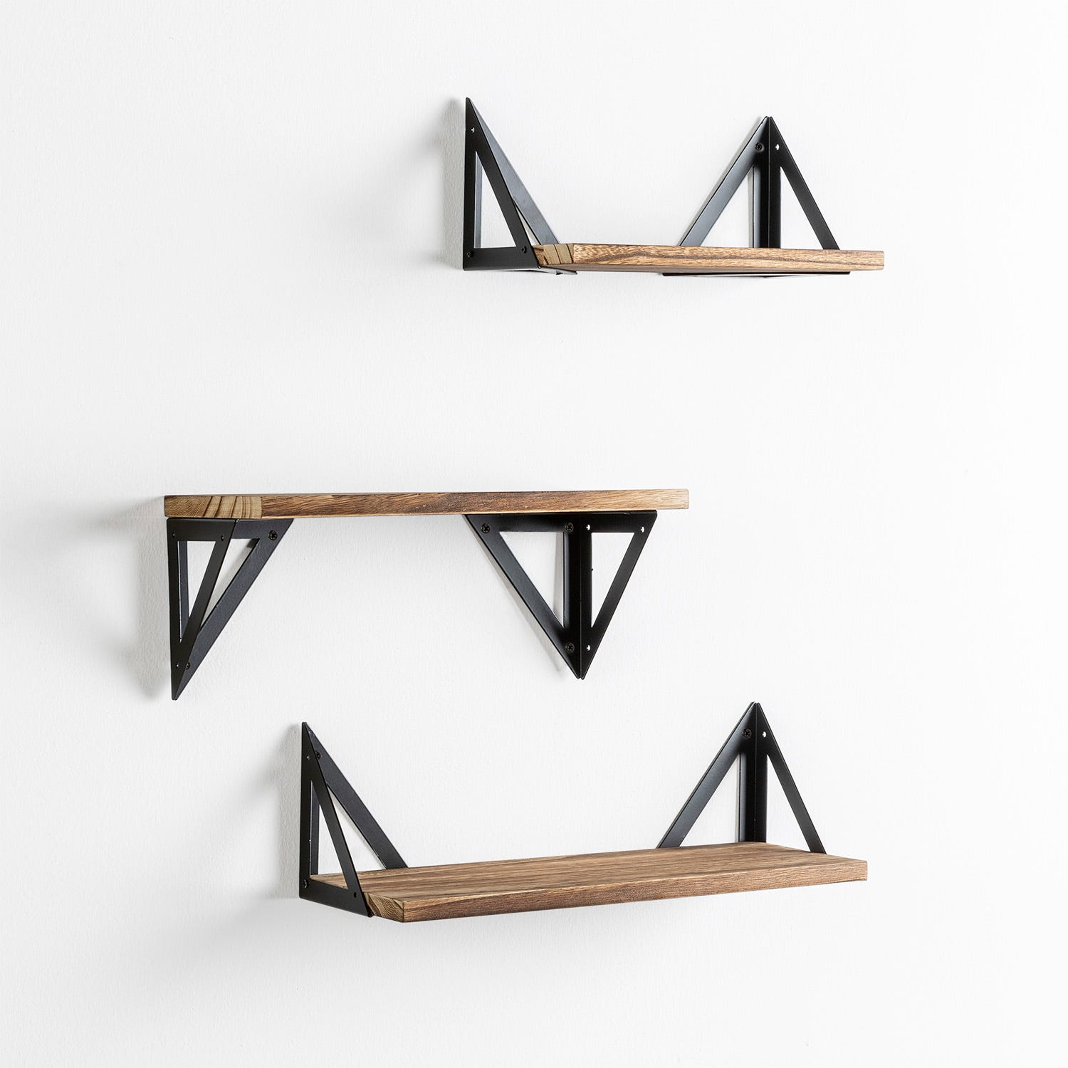 Set de 3 estantes de pared metal negro y madera de Paulownia AMEDE
