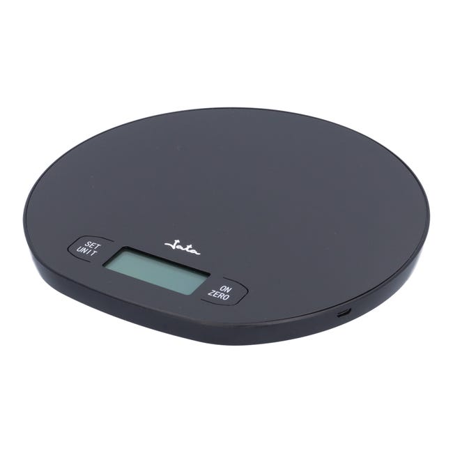 Báscula de cocina digital JATA HBAL1208 sin pilas. Alta precisión. Hasta 15  kg. Pantalla LCD. Función tara. Temporizador y reloj. 20,5 x 19,5 x 1,5 cm