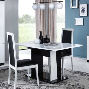 Table de repas allonge Laque blanc et noir brillant LASINA L