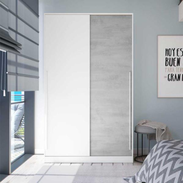 Armoire 2 portes coulissantes Blanc/Béton PANDA L 120 x l 50 x H