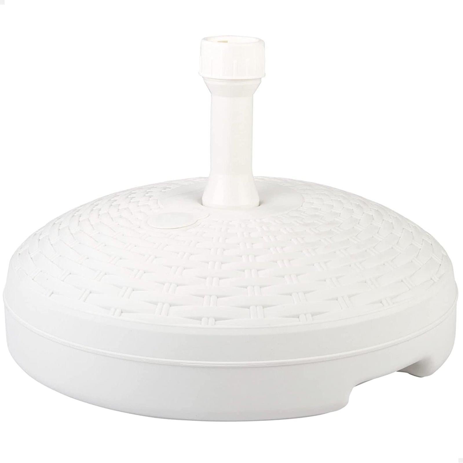 Piedistallo Per Ombrellone Effetto Intrecciato - Base In Plastica 39x39x13 Cm, Bianco, Riempibile Con Sabbia O Acqua - 3