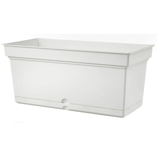 Ecopots Bruges Vaso Rettangolare In Plastica Riciclata 25,4 Cm, Grigio, Con Sottovaso E Tappo Di Drenaggio