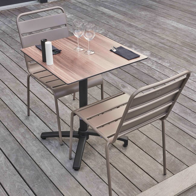 HARRIS - SALON DE JARDIN EN BOIS TECK 2 pers - 1 Table carrée pliante 60 cm  et 2 chaises textilène couleur taupe