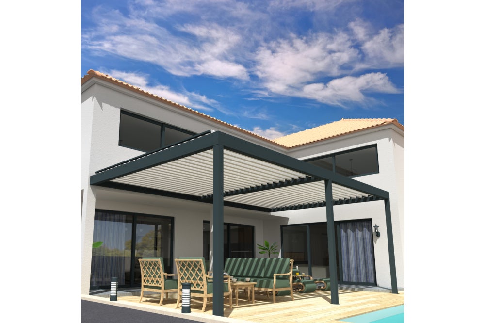 Pergola Bioclimatique COCOON XL Mixte Gris anthracite / Blanc 4,50x6,037m  Verin + LED