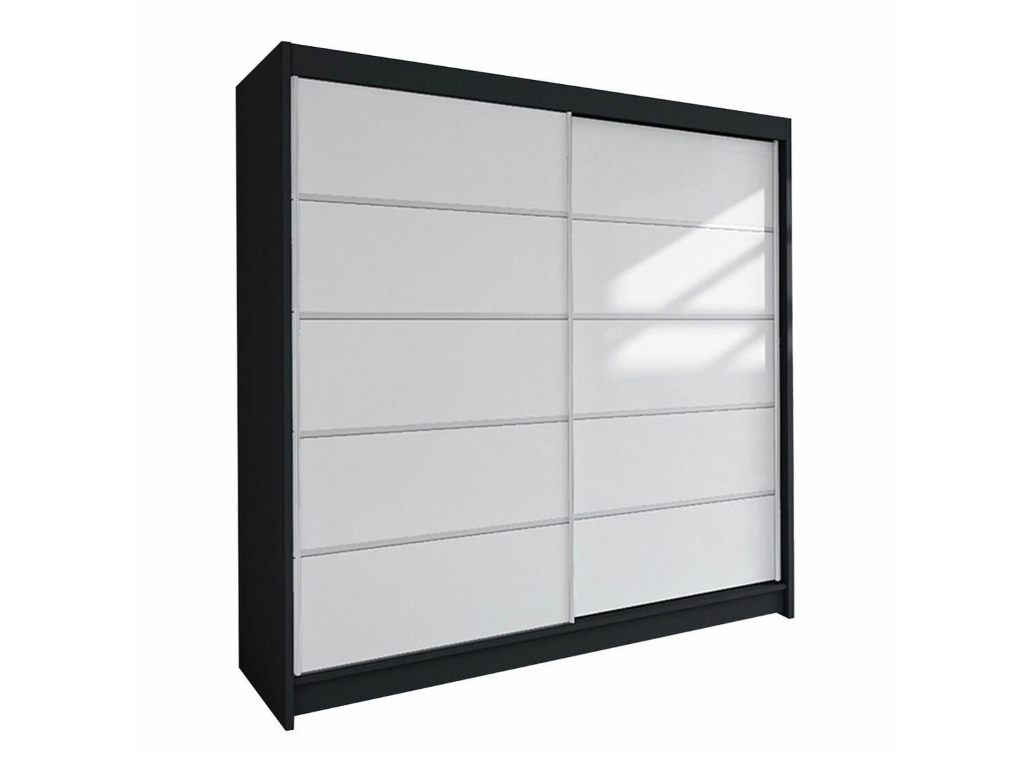 Armoire Atlanta 153, Blanc, Noir, 215x180x58cm, Wardrobe doors