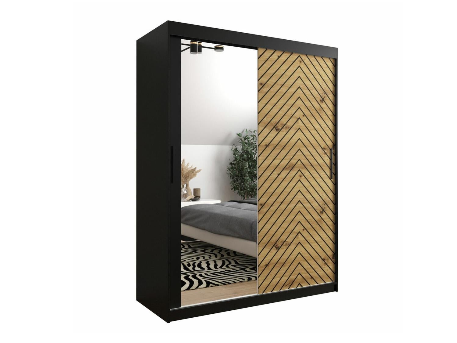 Armoire Hartford 311, Chêne Artisan, Noir, 200x150x62cm, Wardrobe doors