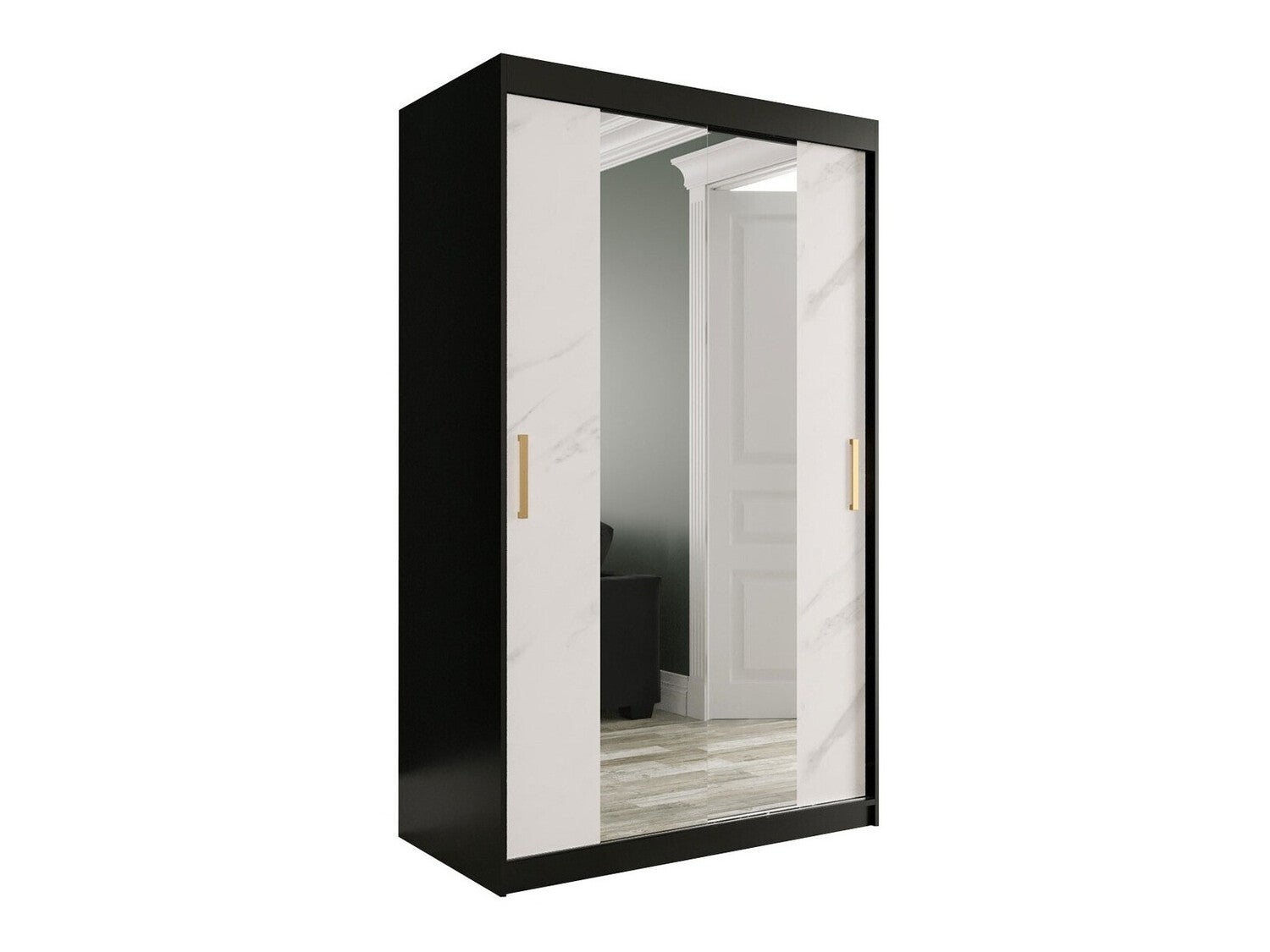 Armario hartford 253, mármol blanco, negro mate, 200x120x62cm, puertas de armario: correderas, número de estantes: 4.00