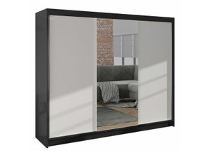 Armario con 3 puertas en cristal ahumado, blanco/negro 135 x 190 cm
