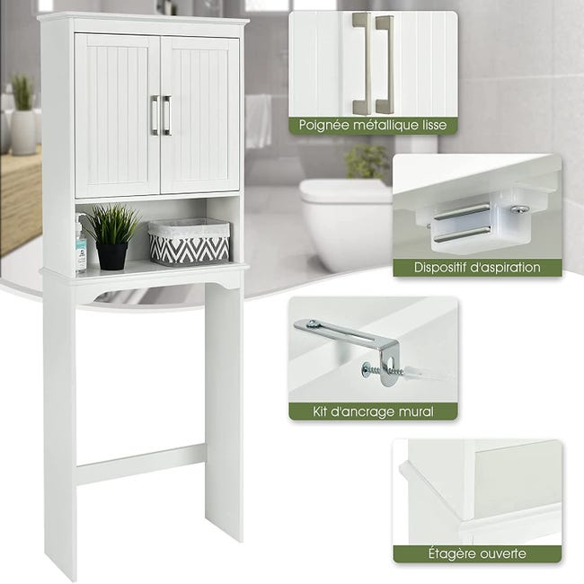 Meuble wc dessus de toilettes avec 3 étagères pour rangement blanc moderne  63 x 23 x 168 cm blanc