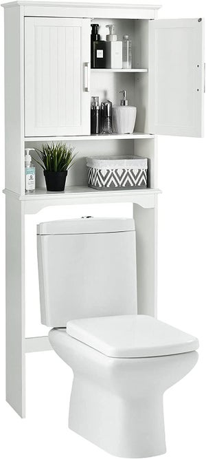 Meuble wc dessus de toilettes avec 3 étagères pour rangement blanc moderne 63 x 23 x 168 cm blanc