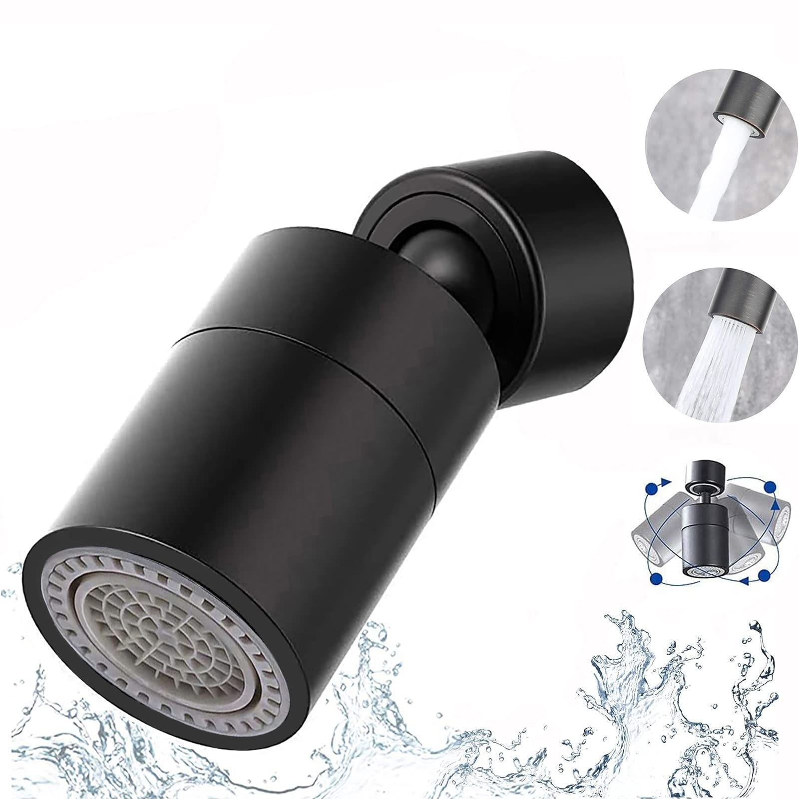 Rallonge de robinet universelle pivotante 1080°, fil extérieur  24mm/0.95inch, buse à bulles ，Accessoire de lavage du visage avec 2 sorties  d'eau